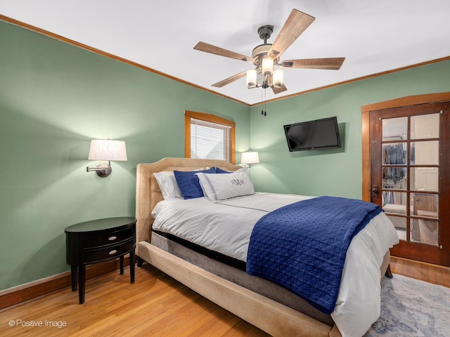 375 S Berkley Ave, Elmhurst, IL 60126 - bedroom featuring ornamental molding, wood finished floors, and ceiling fan