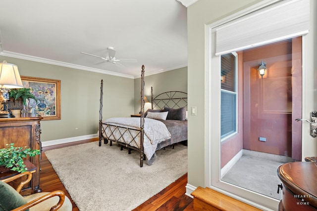 77 S Evergreen Ave Unit 1103, Arlington Heights, IL 60005 - bedroom featuring ornamental molding, wood finished floors, and a ceiling fan