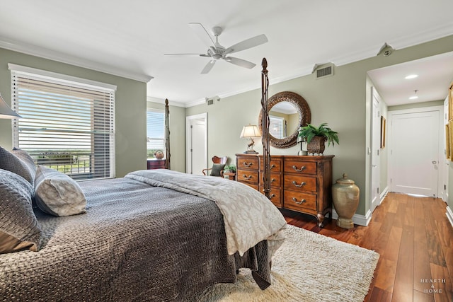 77 S Evergreen Ave Unit 1103, Arlington Heights, IL 60005 - bedroom with ornamental molding, wood-type flooring, and ceiling fan