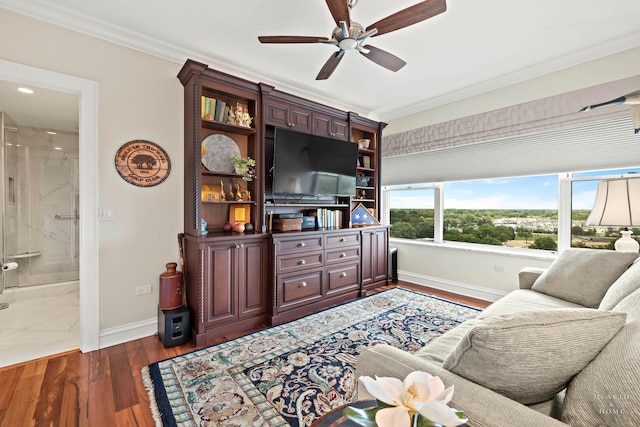 77 S Evergreen Ave Unit 1103, Arlington Heights, IL 60005 - living area featuring ceiling fan, crown molding, and wood finished floors