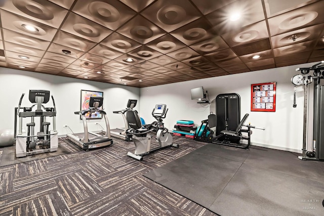77 S Evergreen Ave Unit 1103, Arlington Heights, IL 60005 - gym featuring coffered ceiling and recessed lighting
