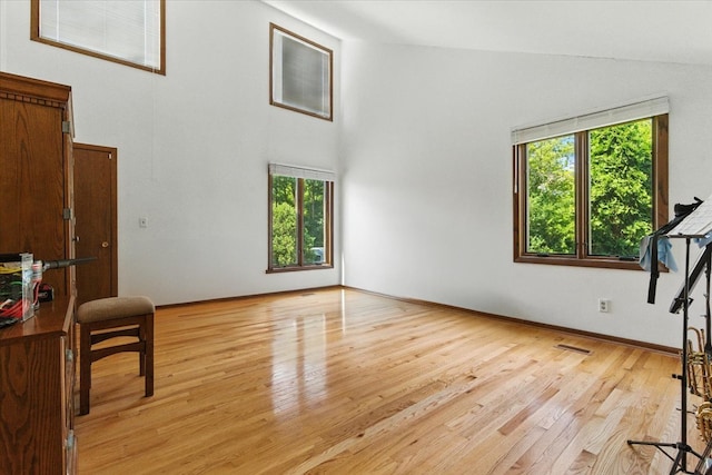 3125 Chellington Dr, Johnsburg, IL 60051 - unfurnished living room featuring healthy amount of natural light, high vaulted ceiling, and light wood-type flooring