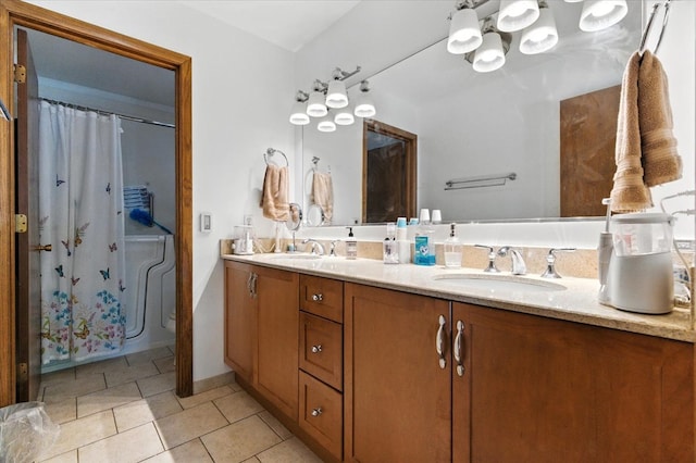 3125 Chellington Dr, Johnsburg, IL 60051 - bathroom featuring double vanity, tile patterned flooring, and curtained shower
