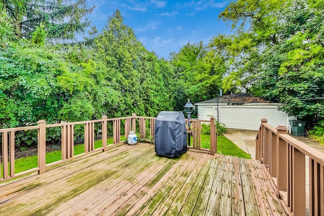 218 N Merrill St, Park Ridge, IL 60068 - deck featuring grilling area, an outbuilding, and a garage