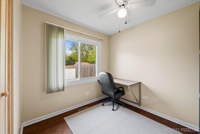 2009 Chaplin Ct, Hanover Park, IL 60133 - office area featuring a ceiling fan, wood finished floors, and a textured ceiling
