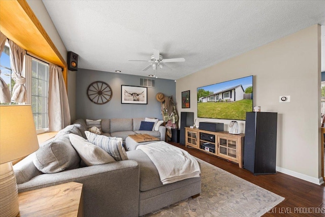 2009 Chaplin Ct, Hanover Park, IL 60133 - living room featuring ceiling fan, wood finished floors, and a textured ceiling