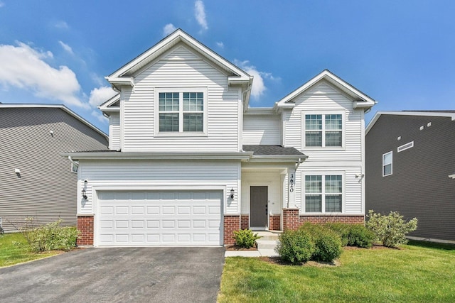 3620 Ambrosia Dr, Naperville, IL 60564 - view of front of property with brick siding, asphalt driveway, a garage, and a front yard