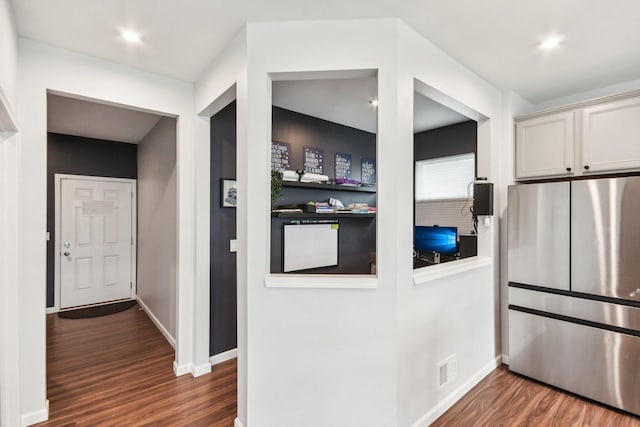 3620 Ambrosia Dr, Naperville, IL 60564 - kitchen featuring freestanding refrigerator and dark wood finished floors