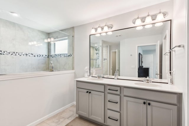 3620 Ambrosia Dr, Naperville, IL 60564 - bathroom featuring a walk in shower, double vanity, and tile patterned flooring