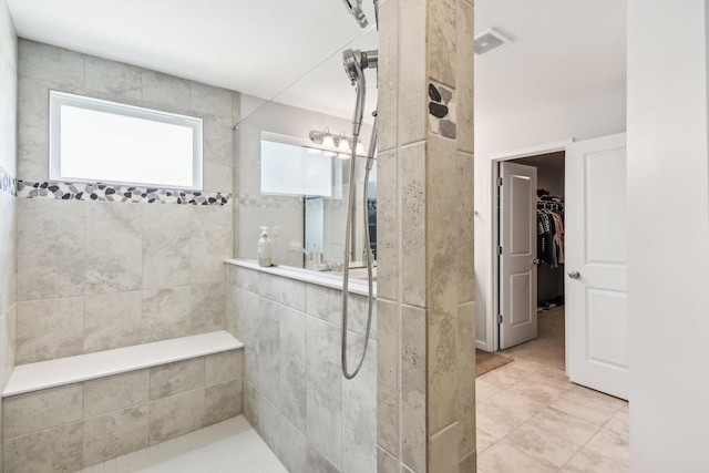 3620 Ambrosia Dr, Naperville, IL 60564 - full bath featuring walk in shower, a spacious closet, and tile patterned flooring