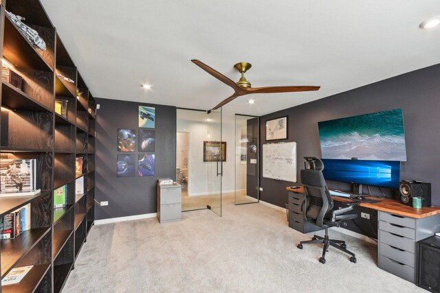 3620 Ambrosia Dr, Naperville, IL 60564 - carpeted office featuring a ceiling fan and recessed lighting