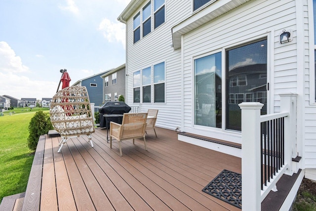 3620 Ambrosia Dr, Naperville, IL 60564 - wooden deck with grilling area and a lawn