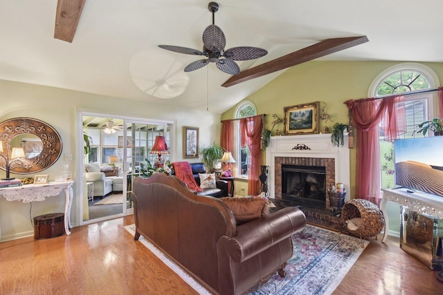 1427 S 5th St, Saint Charles, IL 60174 - living area featuring a fireplace, a ceiling fan, and wood finished floors