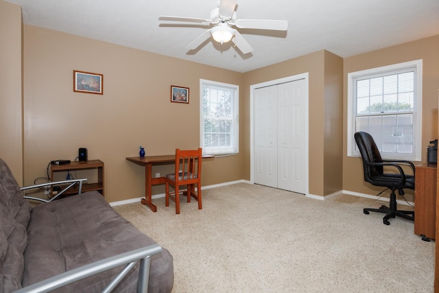 7 Crystal Ct, Bloomington, IL 61704 - carpeted office space featuring ceiling fan and baseboards