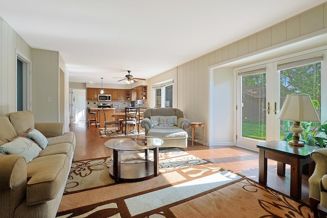 6316 Knollwood Ct, Lisle, IL 60532 - living room featuring light wood-type flooring, a ceiling fan, and french doors