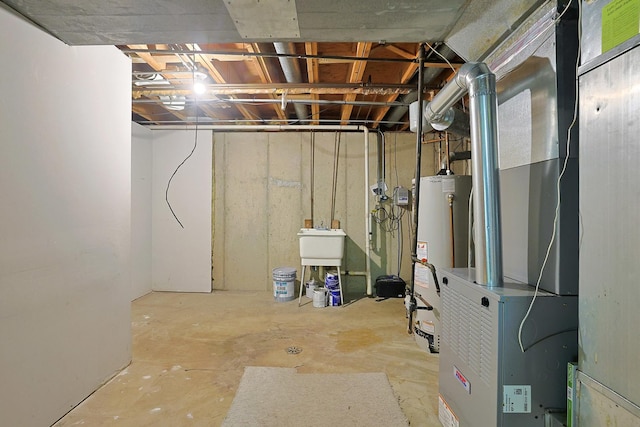 6316 Knollwood Ct, Lisle, IL 60532 - unfinished basement with water heater and a sink