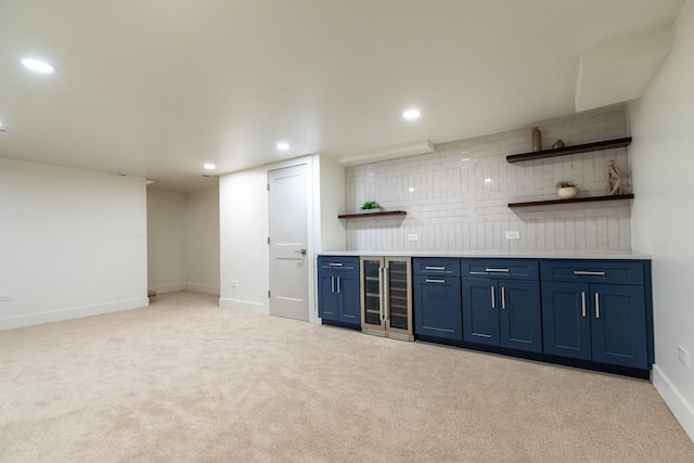 716 Somerset Ln, Darien, IL 60561 - indoor bar with wine cooler, light colored carpet, and recessed lighting