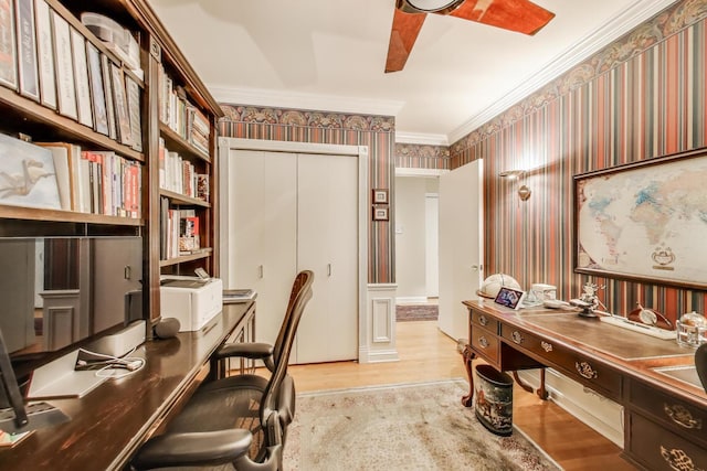 917 W Gunnison St Unit 1W, Chicago, IL 60640 - office with wood finished floors, wallpapered walls, and ornamental molding