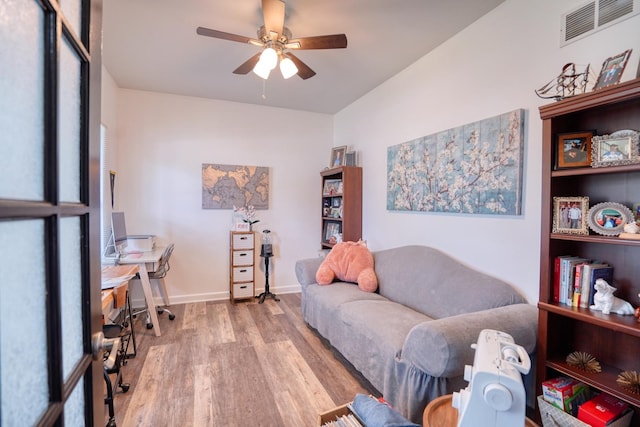 281 Fox Chase Dr N, Oswego, IL 60543 - living area with wood finished floors, an office area, and ceiling fan
