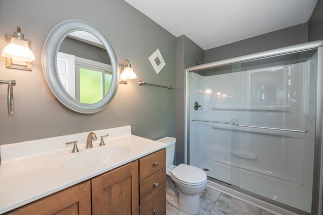 220 N Haddon Pl, Addison, IL 60101 - full bath featuring a stall shower, vanity, and marble look tiles
