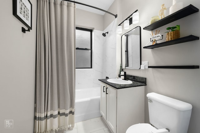 2636 N Fairfield Ave Unit 2N, Chicago, IL 60647 - bathroom featuring shower / tub combo with curtain, vanity, and marble finish floors