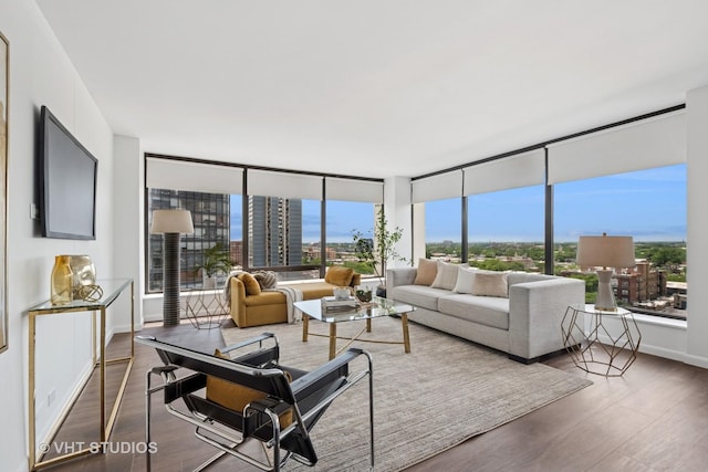 5445 N Sheridan Rd Unit 1515, Chicago, IL 60640 - living room featuring wood finished floors and a wall of windows