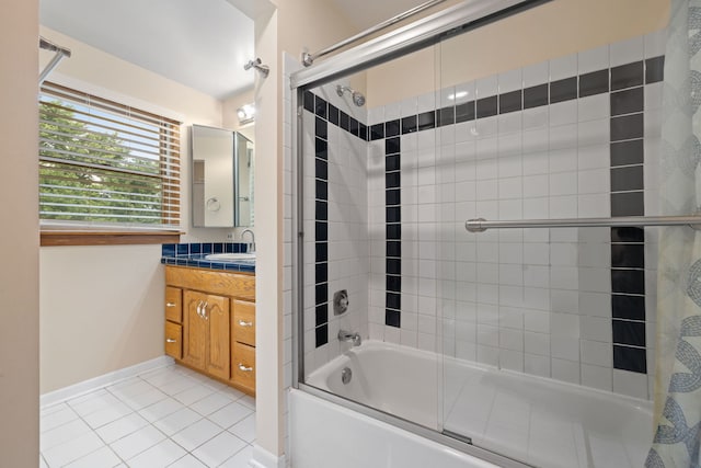413 Northampton Ct, Naperville, IL 60565 - bathroom with bath / shower combo with glass door, tile patterned floors, and vanity