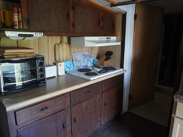 7084 N River Rd, Byron, IL 61010 - kitchen with white electric cooktop, under cabinet range hood, and light countertops