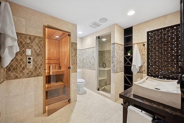 1318 Bennington Ct, Glenview, IL 60026 - full bath featuring tile walls, a stall shower, and recessed lighting