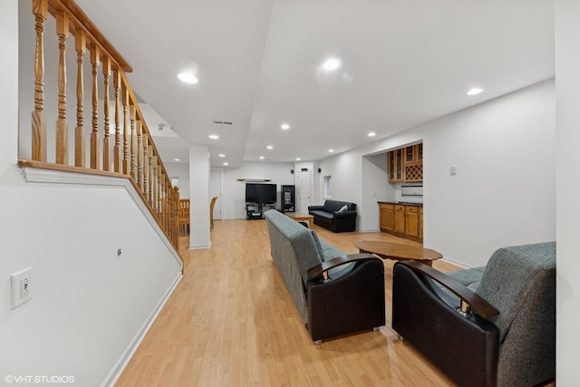 2397 Pebble Beach Ln, Riverwoods, IL 60015 - living area with light wood-type flooring, stairs, and recessed lighting