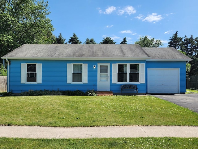 90 W George Ave, Cortland, IL 60112 - ranch-style home featuring a garage, asphalt driveway, and roof with shingles