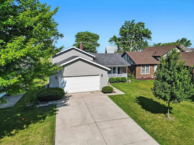 510 Dunbar St, Beecher, IL 60401 - single story home with a front yard, a garage, concrete driveway, and covered porch