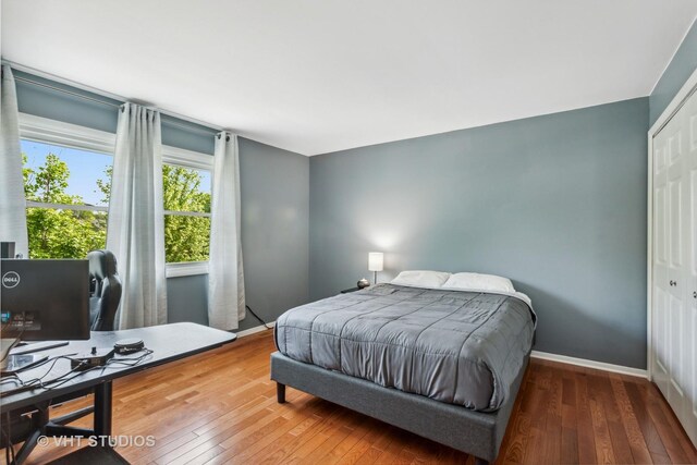 1700 Bolson Dr, Downers Grove, IL 60516 - bedroom with hardwood / wood-style flooring, a desk, and a closet
