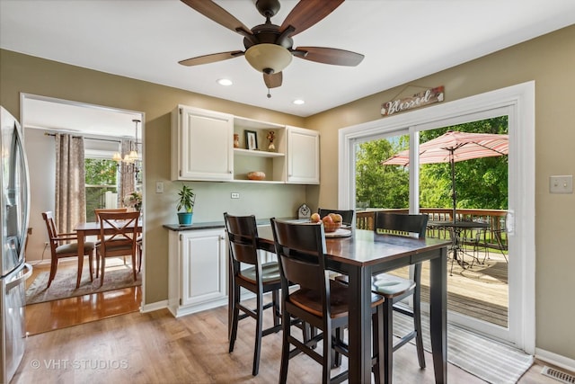 1700 Bolson Dr, Downers Grove, IL 60516 - dining space with healthy amount of natural light, light wood-style flooring, a ceiling fan, and recessed lighting