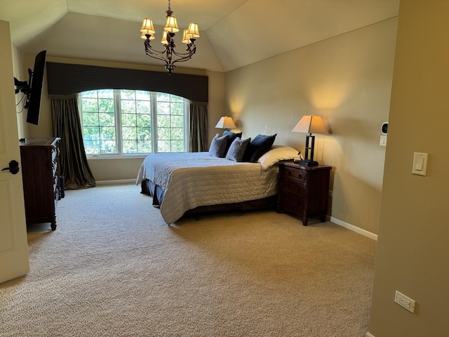 4213 Steam Mill Ct, Oswego, IL 60543 - bedroom with a chandelier, light colored carpet, and lofted ceiling