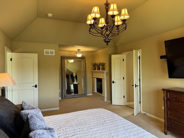 4213 Steam Mill Ct, Oswego, IL 60543 - carpeted bedroom featuring vaulted ceiling and a chandelier