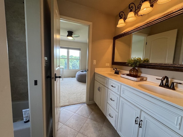 4213 Steam Mill Ct, Oswego, IL 60543 - full bathroom featuring double vanity, tile patterned floors, and a tub