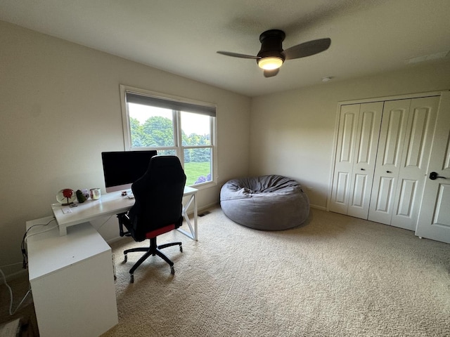 4213 Steam Mill Ct, Oswego, IL 60543 - carpeted home office featuring a ceiling fan