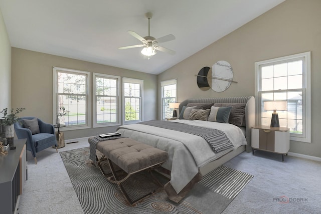 122 Kilchurn Ln, Inverness, IL 60067 - bedroom with light colored carpet, lofted ceiling, and ceiling fan