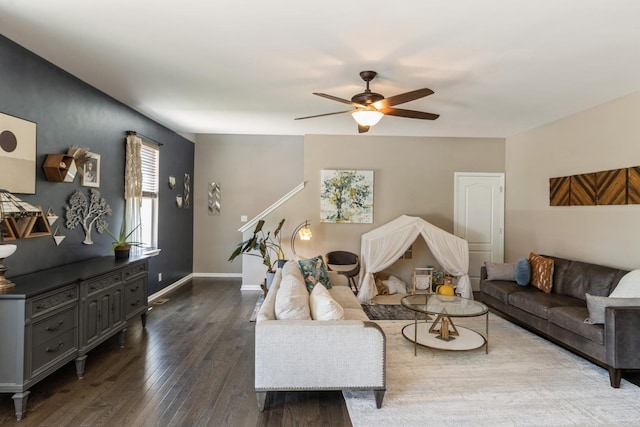 15 Richmond Cir S, Elgin, IL 60177 - living room with a ceiling fan and dark wood-style floors