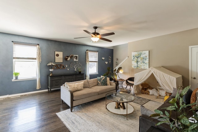 15 Richmond Cir S, Elgin, IL 60177 - living area featuring a ceiling fan and dark wood finished floors