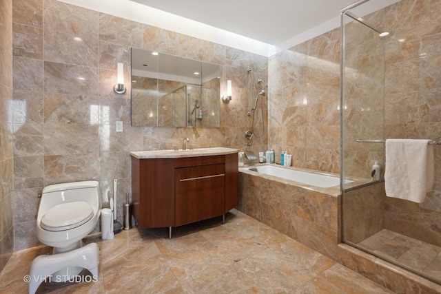401 N Wabash Ave Unit 30E, Chicago, IL 60611 - full bath featuring tile walls, vanity, tiled shower / bath combo, and marble tiled flooring