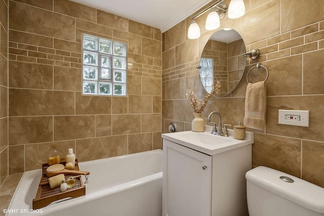 642 E 90th St, Chicago, IL 60619 - bathroom with tile walls, vanity, shower / bath combination, and backsplash