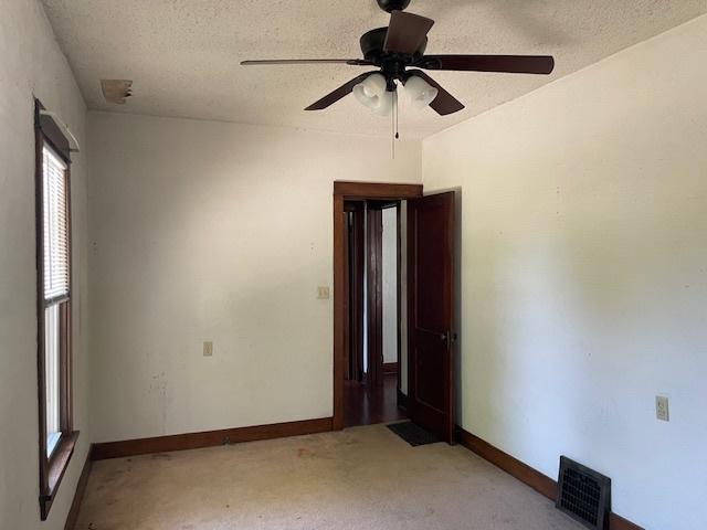 1322 N Prairie Ave, Joliet, IL 60435 - empty room featuring light carpet, ceiling fan, and a textured ceiling