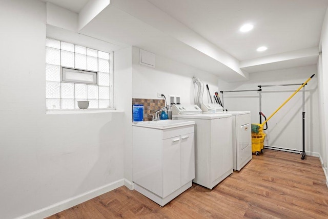 1619 S 61st Ave, Cicero, IL 60804 - washroom featuring washing machine and clothes dryer, light wood-style flooring, and recessed lighting