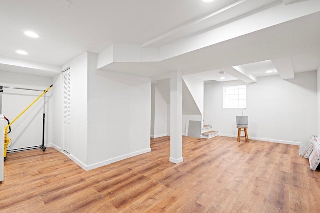1619 S 61st Ave, Cicero, IL 60804 - below grade area featuring recessed lighting, light wood-style floors, and stairs