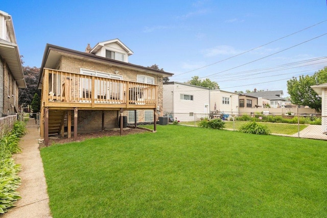 1619 S 61st Ave, Cicero, IL 60804 - rear view of house featuring a wooden deck, a fenced backyard, stairway, and a chimney