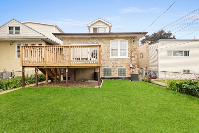 1619 S 61st Ave, Cicero, IL 60804 - rear view of house with a fenced backyard, a deck, stairway, and brick siding