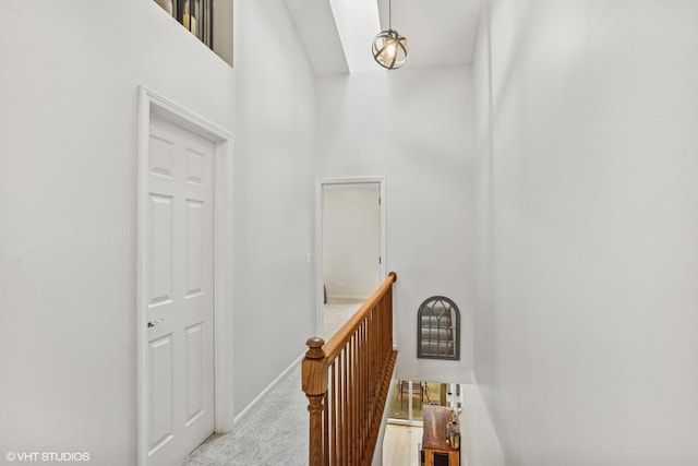 1039 Talbots Ln, Elk Grove Village, IL 60007 - hallway with an upstairs landing, carpet flooring, and a high ceiling