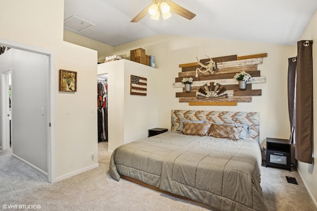 1039 Talbots Ln, Elk Grove Village, IL 60007 - carpeted bedroom featuring a walk in closet, attic access, a closet, vaulted ceiling, and ceiling fan